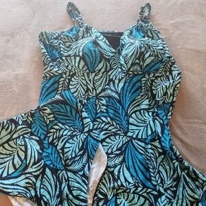 Womens Tropical Print Tankini Swim Dress Top & Bikini‎ Bottom Swimsuit Set 26/28